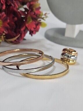 High Quality Stainless Steel Round Bracelet And Color Multi-layer Chunky Ring.